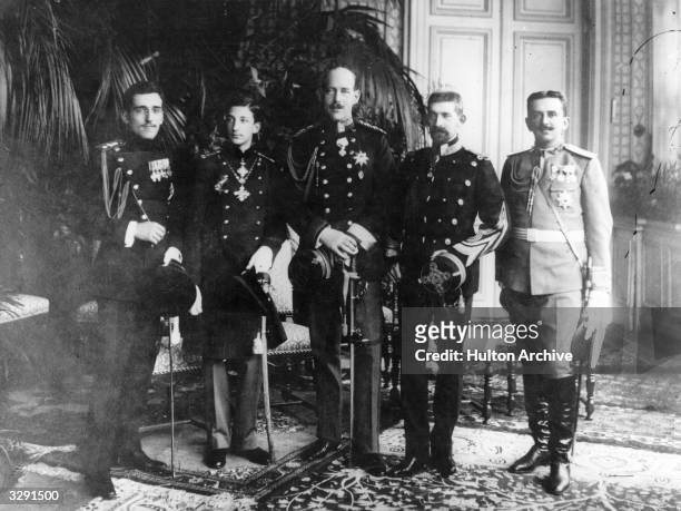 From left, Prince Alexander Karadjordjevic of Serbia , Prince Boris of Bulgaria , Prince Constantine of Greece , Prince Ferdinand of Romania and...