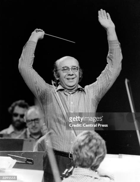 Gennadi Rozhdestvensky aged 47, the BBC Symphony Orchestra conductor rehearsing at the Royal Albert Hall.