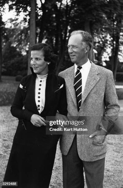 King Leopold III of Belgium and his second wife, the Princess de Rethy, at their residence in Switzerland at the time of the controversy surrounding...