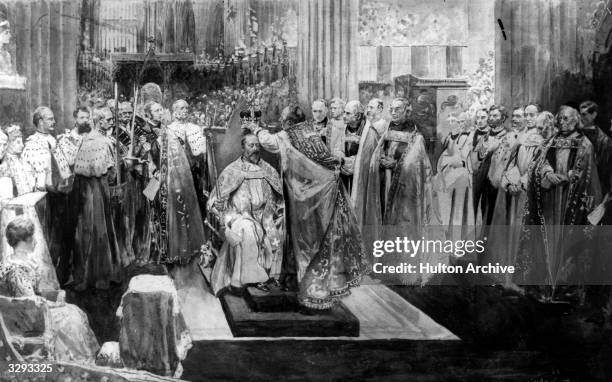 The coronation of Edward VII in Westminster Abbey.