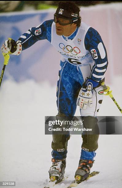 Alberto Tomba of Italy did not finish in the mens slalom at Shiga Kogen during the 1998 Winter Olympic Games in Nagano, Japan. Mandatory Credit: Todd...