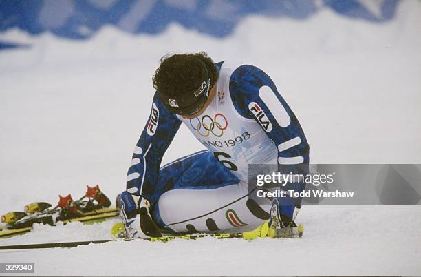 Alberto Tomba of Italy did not finish in the mens slalom at Shiga Kogen during the 1998 Winter Olympic Games in Nagano, Japan. Mandatory Credit: Todd...