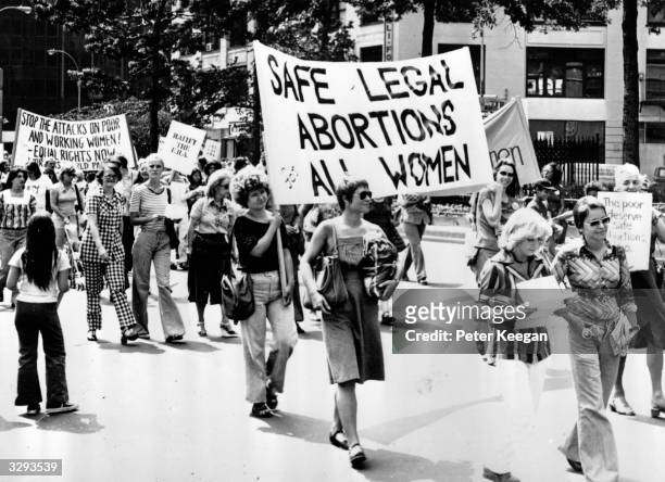 Women taking part in a demonstration in New York demanding safe legal abortions for all women.