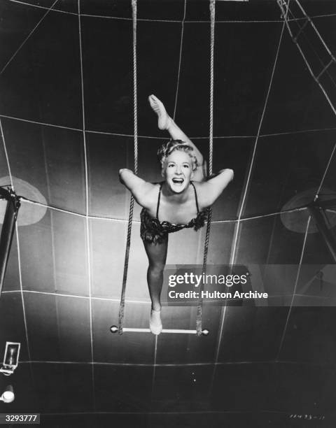 Betty Hutton does her trapeze act for the epic circus drama 'The Greatest Show On Earth', directed by Cecil B DeMille