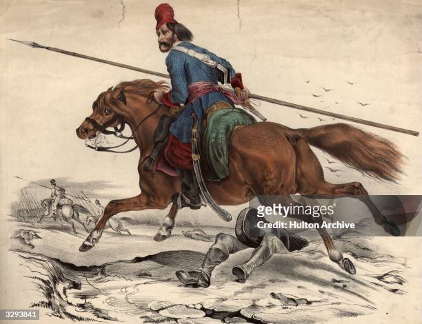 Russian mounted Cossack, on the battlefield.