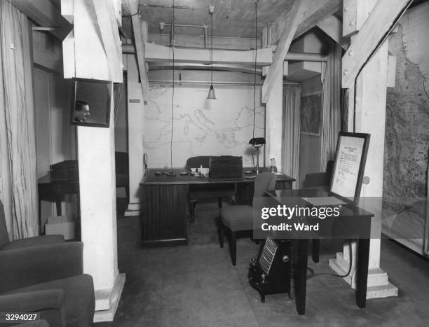 The office end of Winston Churchill's underground living quarters, in Marsham Street, London.