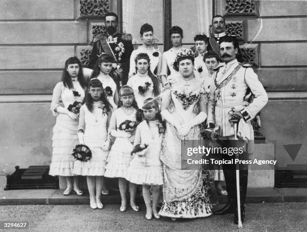 Princess Beatrice , the youngest daughter of Queen Victoria and Prince Albert, , and Prince Henry of Battenberg , on their wedding day with their...