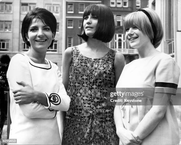 From left to right; Dana Valery, Sandie Shaw and Marianne Faithfull at a press reception; they are three of the seven British female pop singers to...