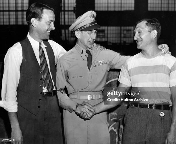 Lieutenant John Koerner on leave after 30 missions over Europe where he was a bombardier on the Boeing B17 Flying Fortress, meets his father at the...