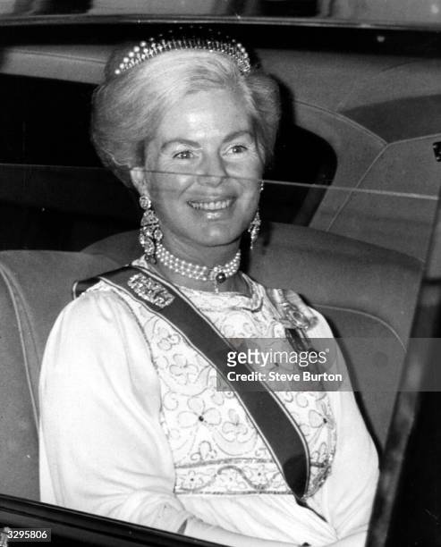 The Duchess of Kent leaving by car after the State Opening of Parliament.