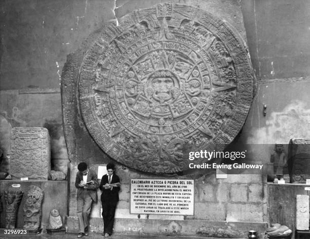 Stone Aztec calendar of the sun, on display at the National Museum.