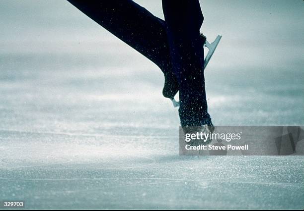 General view of figure skates during the Winter Olympics in Calgary, Alberta, Canada.