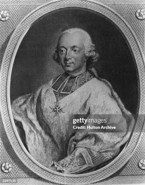 Engraving of the French Cardinal, Louis Rene Edouard Rohan-Guemenee , Prince de Rohan-Guemenee.