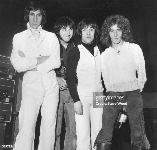 British rock group The Who, from left to right; Pete Townshend, John Entwistle , Keith Moon and Roger Daltrey, shortly before going on stage at the...