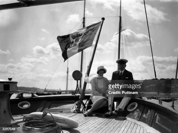 Guglielmo Marconi and his wife on board their yacht Electra at Cowes.