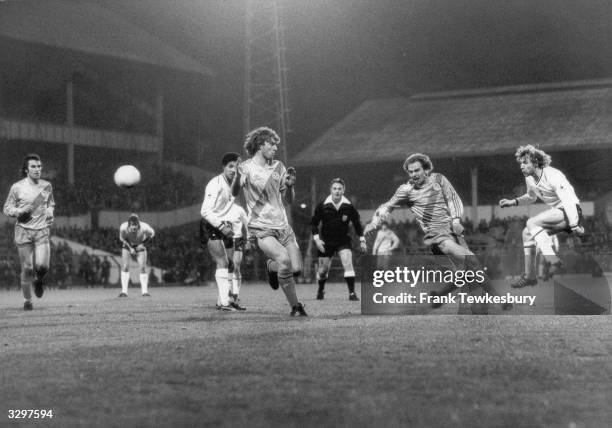 Tottenham Hotspur's Steve Archibald shoots at the Queens Park Rangers goal.