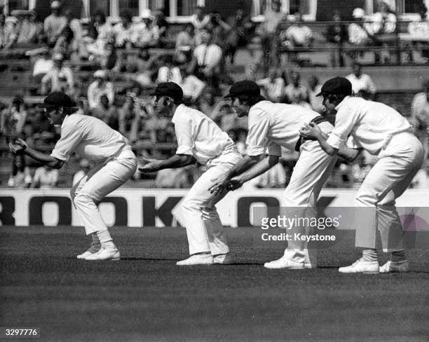 Australian cricketers line up at Edgbaston: Rick McCosker, Doug Walters, Greg Chappell and Ian Chappell.
