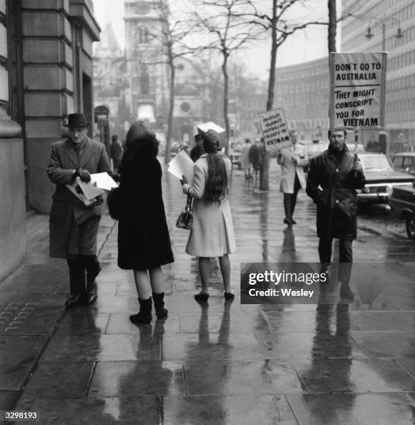 Protesting outside Australia House at Australian involvement in Vietnam War.