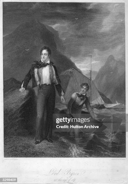 English romantic poet Lord Byron in Greece aged 19, after a painting by George Sanders.