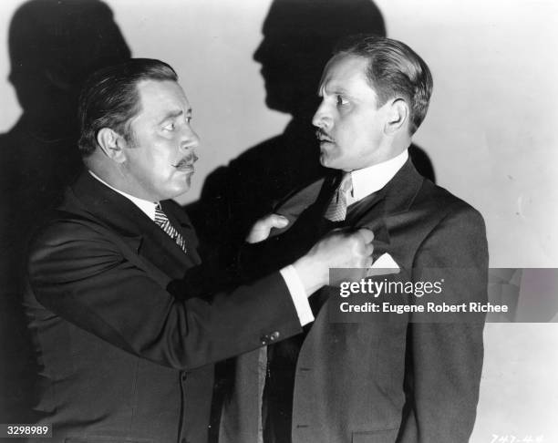 Warner Oland stars with Fredric March in 'The Studio Murder Mystery', directed by Frank Tuttle for Paramount.