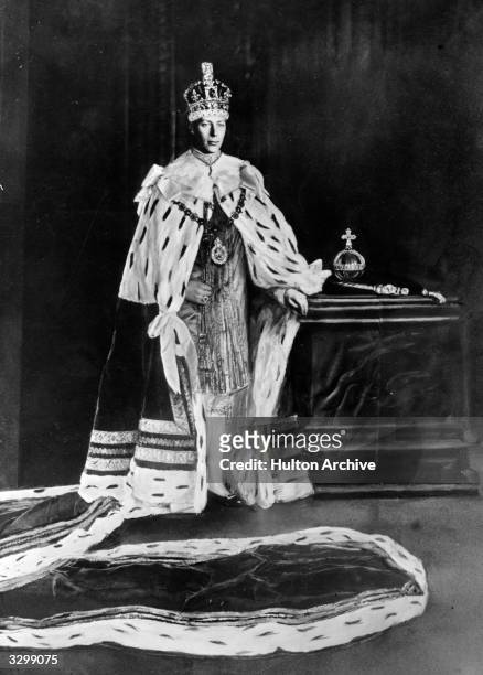 King George VI King of Great Britain, wearing his coronation robes. He reigned from 1936 on the death of his father. Permission must be given by the...