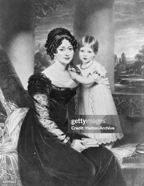 Victoria Maria Louise, Duchess of Kent, , with her only child Princess Victoria, , later Queen Victoria. Original Artwork: Engraved by H Bone from...