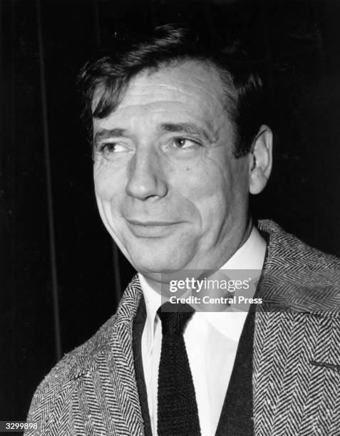 Yves Montand in London on his way to present his famous one man show, 'An Evening With Yves Montand'.