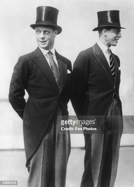 The Prince of Wales, later King Edward VIII, with his brother, the Duke of Kent, on their American Tour, both in top hats and tails.