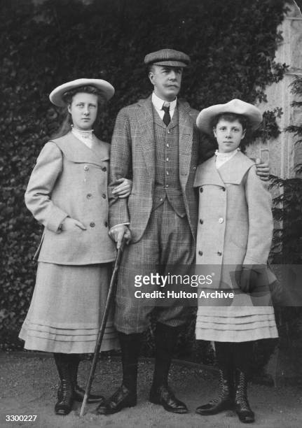 Alexander William George Duff, Duke of Fife , with his daughters Alexandra Victoria, later Duchess of Connaught, and her younger sister Maud,...