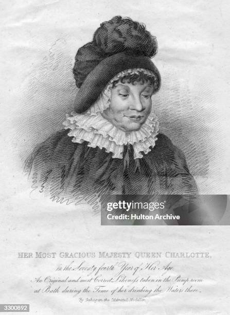 Charlotte Sophia, , the Queen consort of King George III, 'an original and most correct likeness taken in the Pump Room at Bath'.
