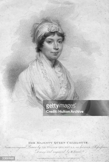 Charlotte Sophia, , the Queen consort of King George III. They married in 1761. Original Artwork: Engraved after a painting by Sir William Beechey...