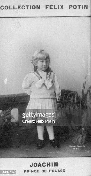 Prince Joachim of Prussia, , the 6th son of Kaiser Wilhelm II, third emperor of Germany poses in a dress. The kings of Prussia, the Hohenzollerns,...