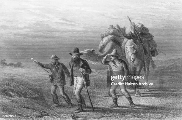 Explorers of Australia's outback, Robert Burke and William Wills approaching Coopers Creek on their ill-fated crossing of the continent in which John...