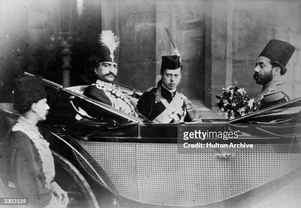 Prince Leopold , Duke of Albany, youngest son of Queen Victoria, in a carriage with Nasser-Al-Din, the Shah of Persia .