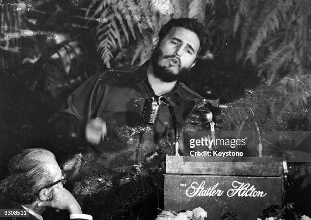 Fidel Castro, Premier of Cuba addressing the American Society of Newspaper Editors during a meeting in Washington, USA.