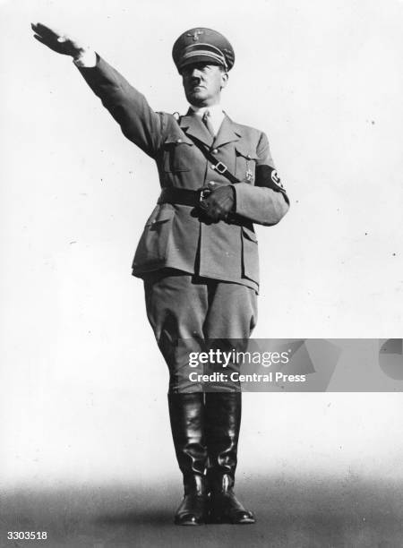 German dictator Adolf Hitler giving the Nazi salute.