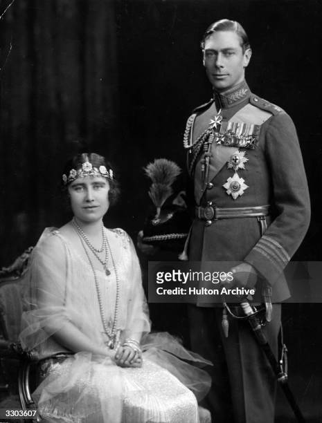 The Duke and Duchess of York on their marriage day, later becoming King George VI and Queen Elizabeth .