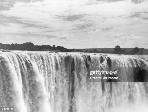 View of The Victoria Falls on the Zambezi River at Bulawayo discovered by David Livingstone in 1855.