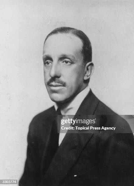 Alfonso XIII King of Spain who was married to Princess Ena, grandaughter of Queen Victoria, and died in exile, is seen here in a studio sitting which...