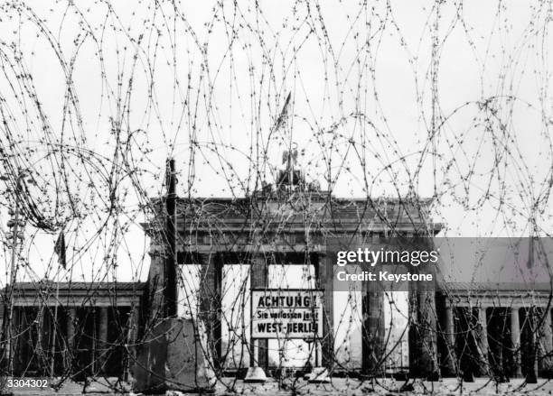 Barbed wire on the West side of the Brandenburg gate, put up as a 'Safety measure' by the British.