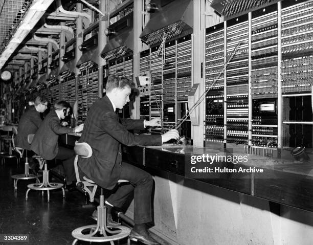 The trunk test switchboard at the Kingsway Trunk Exchange, situated in tunnels below London's Holborn.