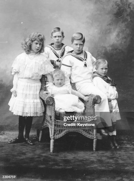 From left, Princess Mary, later Princess Royal, , King George VI, then Prince Albert, , Duke of Windsor, then Prince Edward, , Prince Henry, Duke of...