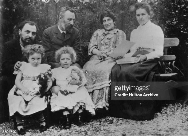 French scientists and Nobel Laureates Marie Curie , on right, and husband Pierre Curie , second from left, with their friends the Perrins.