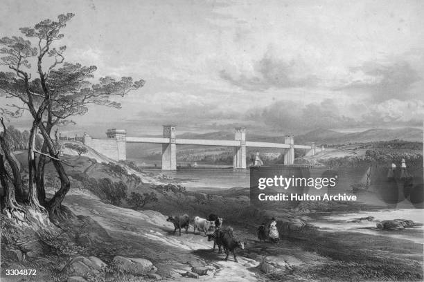 The bridge over the Menai Strait, near Caernarvon.