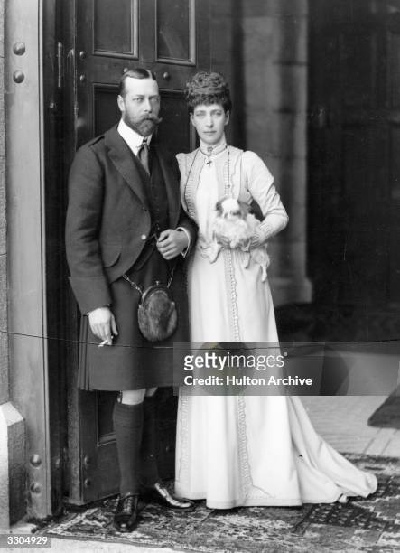 Queen Alexandra, , queen-consort of King Edward VII, who ascended the British throne in 1901, with her eldest son King George V, , then Prince of...