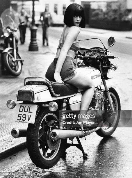 The model, Erica Peck wearing a pair of denim shorts and top designed by Paul Howie.