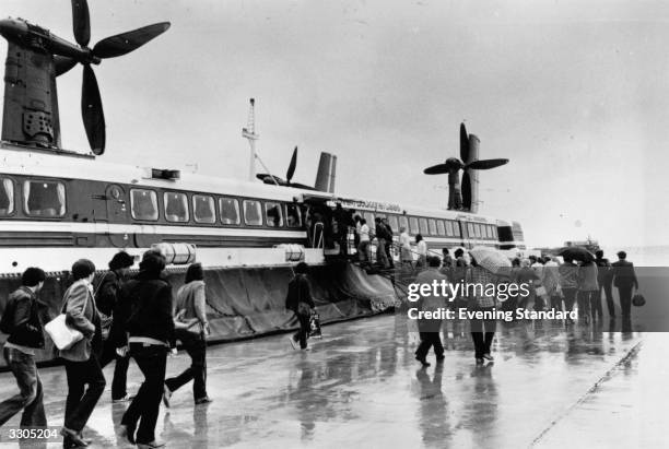 Passengers boarding the 'Princess Anne' hovercraft at Dover.