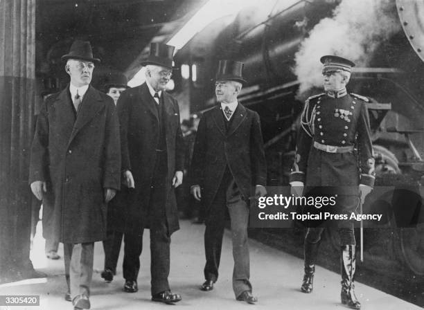 The Allied Envoys in America; Bill Lye, British Foreign secretary Arthur Balfour , Mr Lansing and Col. W Harts. Balfour inherited his family's East...