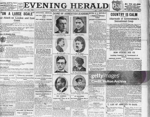Report from the Dublin 'Evening Herald' newspaper on the arrest of Sinn Fein Leaders by the British Government. Evening Herald pub. 1918