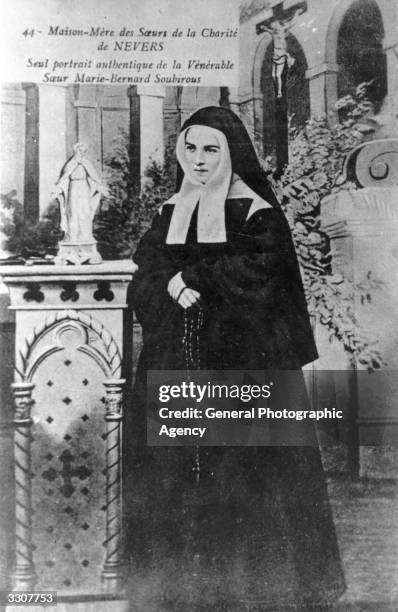 French visionary St Bernadette of Lourdes, , nee Marie Bernarde Soubirous, as a nun with the Sisters of Charity at Nevers. She was canonized in 1933....